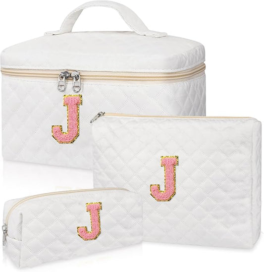 Initial Makeup Bag, Personalized Monogram Cosmetic Bag Set, Large Make up Bags | Travel Toiletry Bag | Makeup Bag for Girls Teen Girl Friend Sister Wife Girlfriend Gifts Daughter (Letter J)