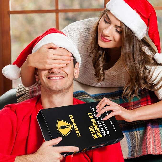 Ceenwes Upgraded Beard Grooming Kit - Conditioner, Oil, Brush, Comb, Balm, Scissors, Storage Bag for Beard and Mustache Trimming, Perfect Men's Gift