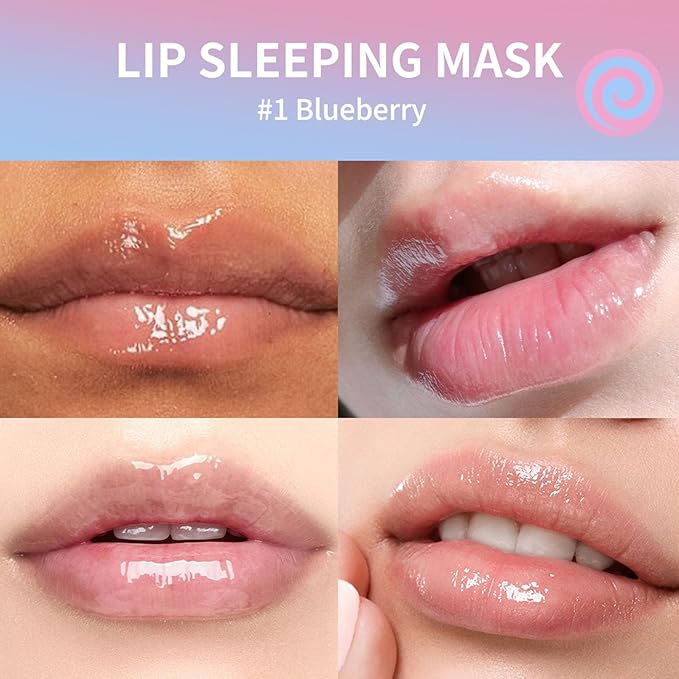 Overnight Lip Mask for Dry Lips, Intensive Hydrating Lip Sleeping Mask with Shea Butter, Repairs Flaky & Chapped Lips While You Sleep, Wake Up to Softer, Smooth Lips (Blueberry)
