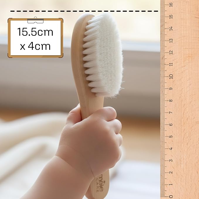 Baby Hair Brush by Thumble Baby Care | Cradle Cap Brushes For Babies | Super Soft Goat Bristles | Wooden, Natural And Plastic-Free | 2 Pack Infant Hairbrush Set For Newborns, Infants and Toddlers
