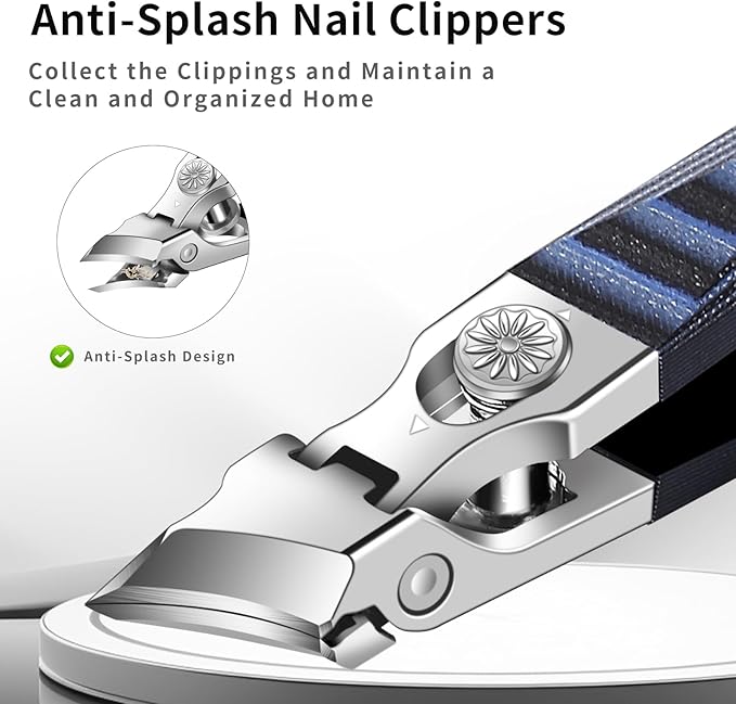 Wide Jaw Opening Anti-Splash Nail Clipper, Eagle Beak Beveled Nail Clippers，G10 Long Handle Angled Head Toenail Clippers for Thick Nails (Straight Blue B)