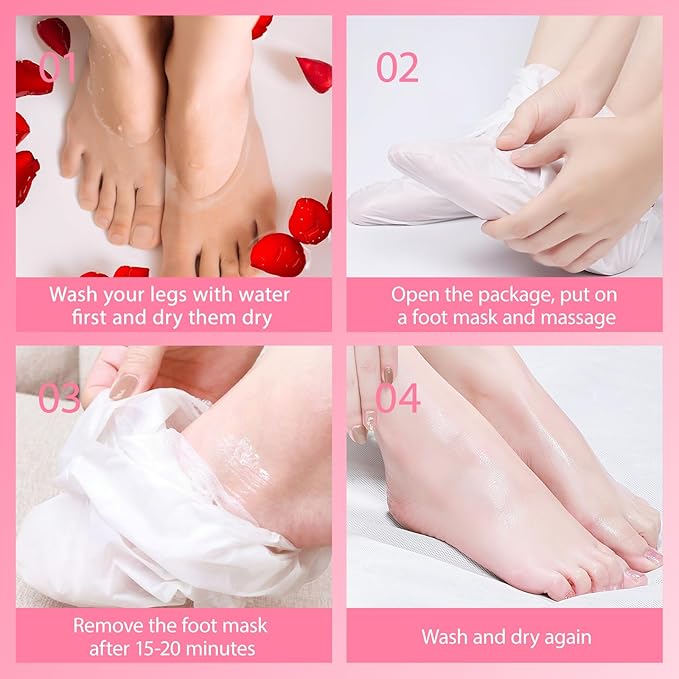 4 Pack Foot Mask, Deep moisturizing for Smooth Feet, Foot Mask for Removes Dead Skin and Calluses, Gentle Yet Effective Formula, Suitable for Men & Women, Peach Scent