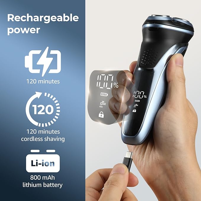 Rechargeable Electric Razor for Men: IPX7 Waterproof Shaver - 1.5H Fast Charge, 4D Flex Precision Blades with Pop-Up Trimmer - Gentle on Sensitive Skin, Travel-Friendly