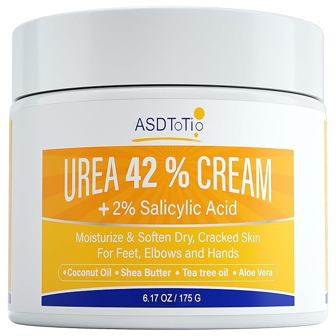 Urea Cream 42% - Foot Care for Dry Cracked Heels, Foot Lotion - With 2% Salicylic Acid, Tea Tree Oil, Shea Butter, Aloe Vera - For Feet, Hands, Heels, Elbows, Knees and More - 6 oz