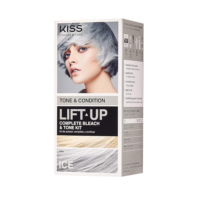 KISS Lift Up Complete Hair Bleach Kit with Revitalizing Plex Serum to Protect from Damage, Maximum Strength to Lighten Dark or Resistant Hair, Complete DIY 6-Pc Kit