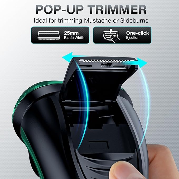 Electric Razor for Men, Rechargeable Shaver with Charging Stand, Cordless Wet & Dry Waterproof Razor with Pop-up Trimmer (Green)