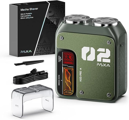 PAXA Mini Electric Shaver for Men,9000Rpm Electric Razor for Men,Magnetic Dual-Head Rotary Pocket Shaver IPX7 Waterproof Wet & Dry for Shaving Face,USB-C Rechargeable for Home,Car,Travel(Green)