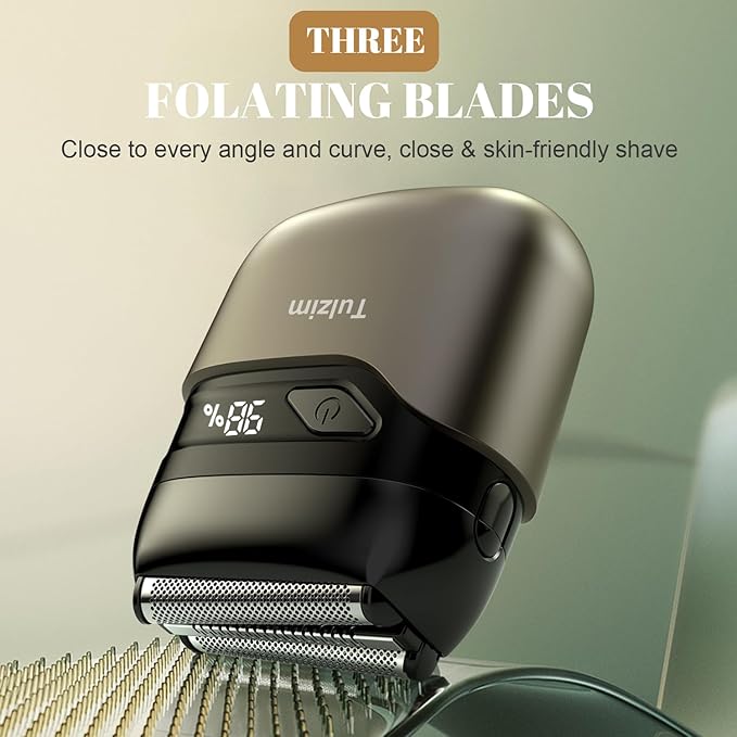 Electric Foil Shaver for Men: Portable Electric Razor for Beard/Face, 3 Floating Blade LED Display USB-C Fast Rechargeable, IPX7 Waterproof for Travel & Home,Matte Brown