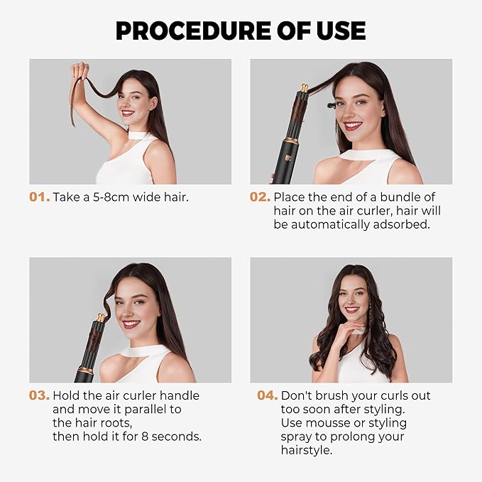 5 in 1 Blow Dryer Brush Set,Hot Air Styler Negative Ion Air Curling Wrap Air Curler, Round Brush Blow Dryer Curling Iron Hair Styling Tools Gift for Dry,Volumize, Straight,Curl,100-120V