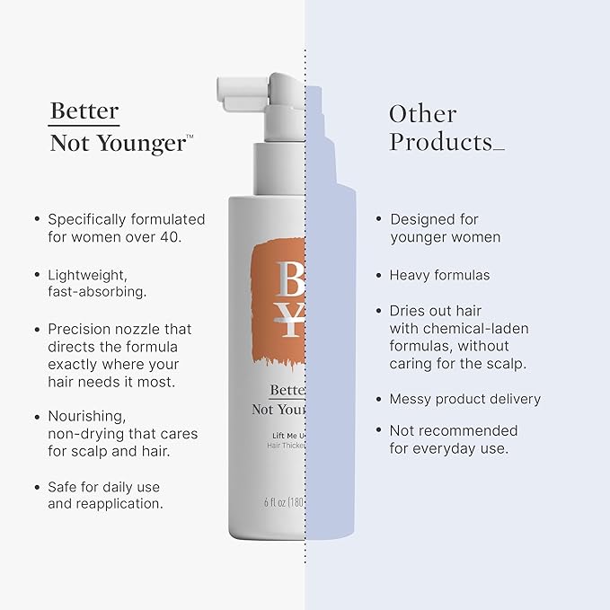 Better Not Younger Hair Thickener 6 fl oz. – Lift me Up Texturizing Spray For Fine Hair with Biotin & Ceramide – Non-Sticky Volumizing Spray - Hair Care For Women 40+ - Nourishes Scalp & Adds Fullness