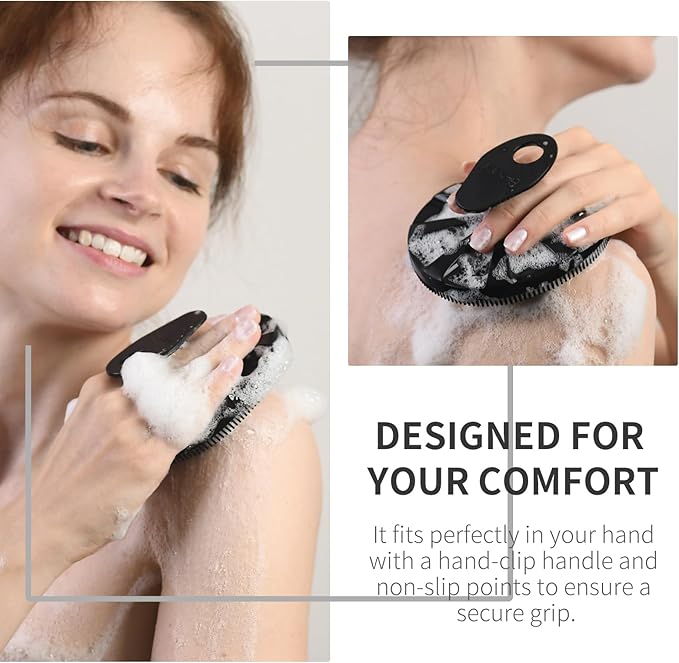 Silicone Body Scrubber, Upgrade 3rd Gen Shower Bath Brush, Lather Nicely, Soft Massage Body, More Hygienic Than Traditional Loofah, Gentle Exfoliating for Sensitive Skin, 1 Pack, Black