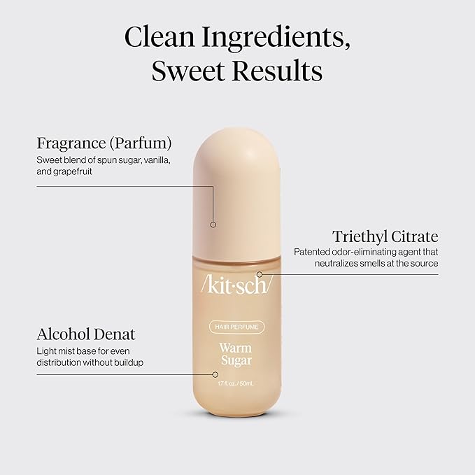 Kitsch Satin Scrunchies and Hair Perfume for Women Holiday Set – Warm Sugar Scent with Patented Odor-Eliminating Technology Hair Spray | Neutral Softer Than Silk Scrunchies | Ideal Gifts for Women