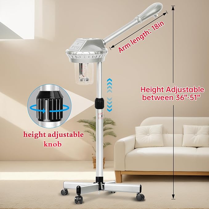 Professional Facial Steamer for Estheticians Face Steamr on Wheels with Hot Mist & Timer Function Suitable for Home Use or Beauty Spa Deep Cleansing and Hydration