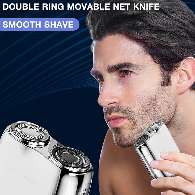 New Model Mini Dual-Head Electric Shaver, Dual Head Shaver, 2025 New Upgrade Pocket Shaver Mini Shavers for Men, Washable Double Head Razor (Silver)