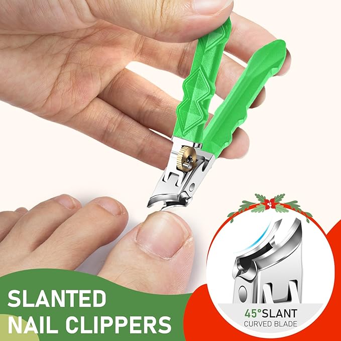 Toenail Clippers for Thick Toenails for Seniors, Christmas Stocking Stuffers, Wide Jaw Opening Nail Clippers, Heavy Duty Ingrown Toenail Clippers Nail Cutters, Sharp Slanted Nail Clippers, Dual Green