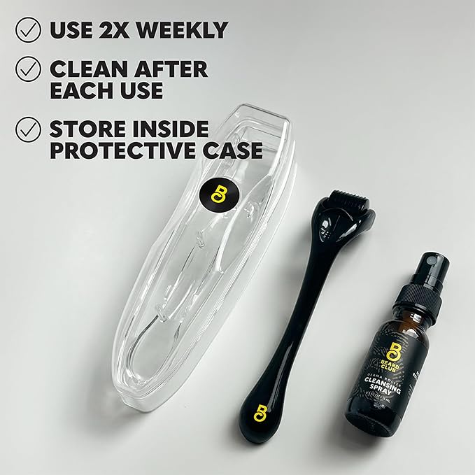 The Beard Club Derma Roller for Face, Body and Scalp - Microneedling for Men and Women with 540 Titanium Microneedles - Beard Roller & Micro Needling Scalp Hair - Black