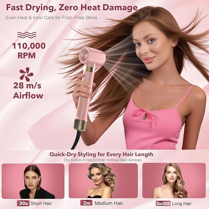 Dual Voltage StyleVibe 6-in-1 Air Styler, Hair Dryer & Blow Dryer Brush with Travel Case - Auto Wrap Curls (L/R), Fast Drying, Thermal Brush for Blowouts & Frizz-Free Volume, No Heat Damage