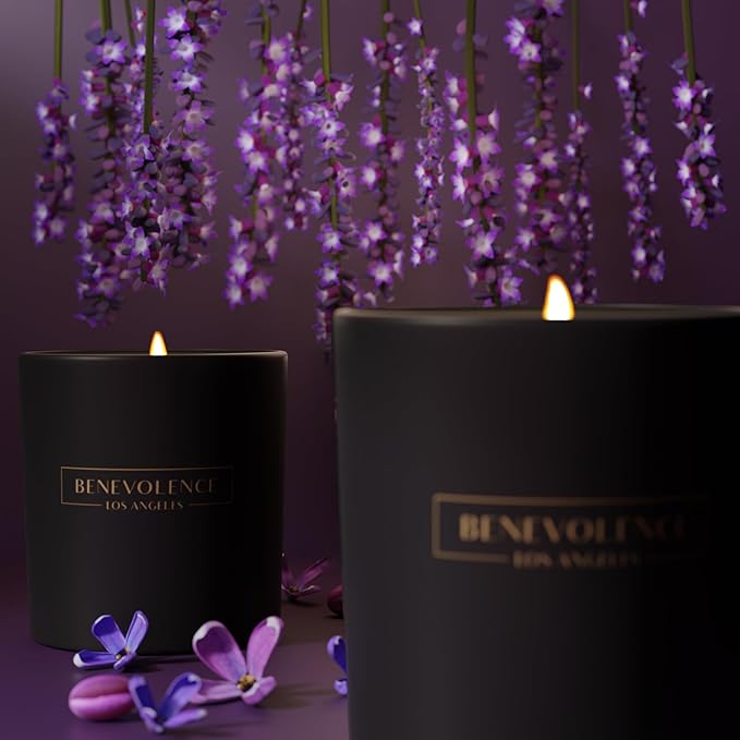 Benevolence LA Lavender & Lilac Scented Candle | Soy Christmas Candles, Black Holiday Candle for Home | Gifts for Women and Men | Home Fragrance | Aromatherapy | Bathroom Freshener | 8oz, 45 Hour Burn