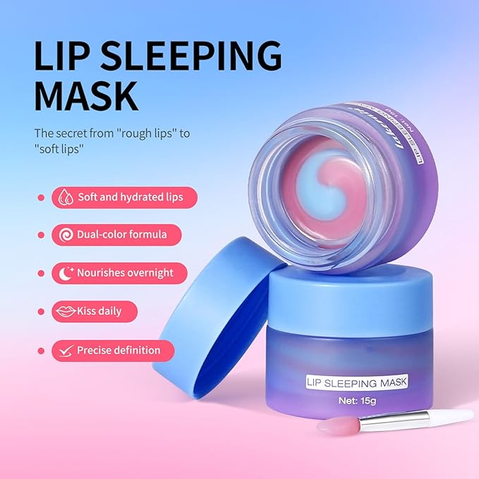 Overnight Lip Mask for Dry Lips, Intensive Hydrating Lip Sleeping Mask with Shea Butter, Repairs Flaky & Chapped Lips While You Sleep, Wake Up to Softer, Smooth Lips (Blueberry)