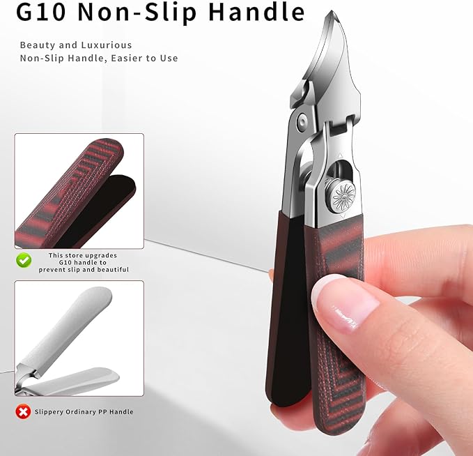 Large-Opening Pointed-Edge Nail Clipper - Detailed Trimming for Narrow Areas - G10 Handle & Stainless Steel Blades - Suited for Ingrown-Nail, Thick-Nail Users & Seniors(Straight Red C)