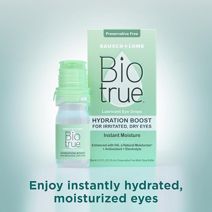 Biotrue Hydration Boost, Preservative-Free Eye Drops for Dry Eyes, Instantly Moisturizes, Rehydrates, Contact Lens Friendly, Refresh & Relieve Eye Irritation, 0.33 FL Oz (Pack of 2)