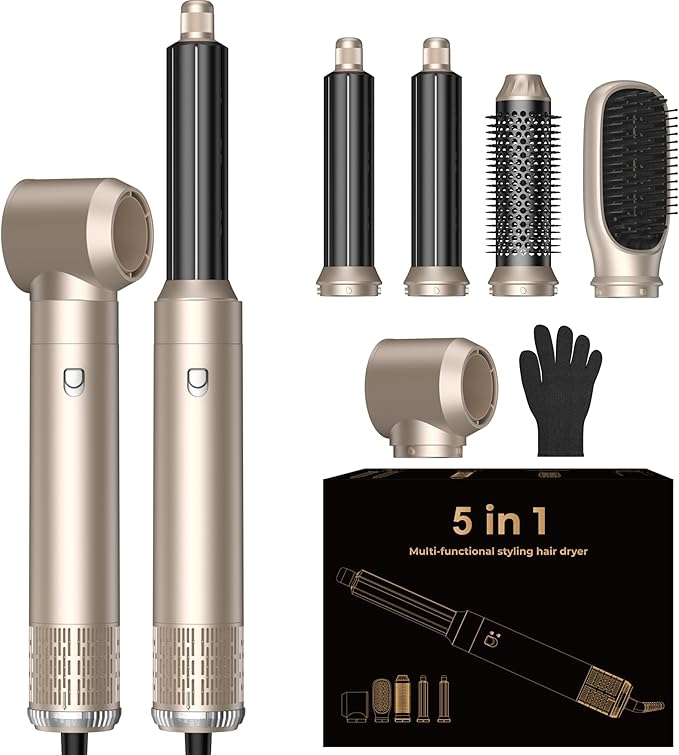 5 in 1 Blow Dryer Brush Set,Hot Air Styler Negative Ion Air Curling Wrap Air Curler, Round Brush Blow Dryer Curling Iron Hair Styling Tools Gift for Dry,Volumize, Straight,Curl,100-120V