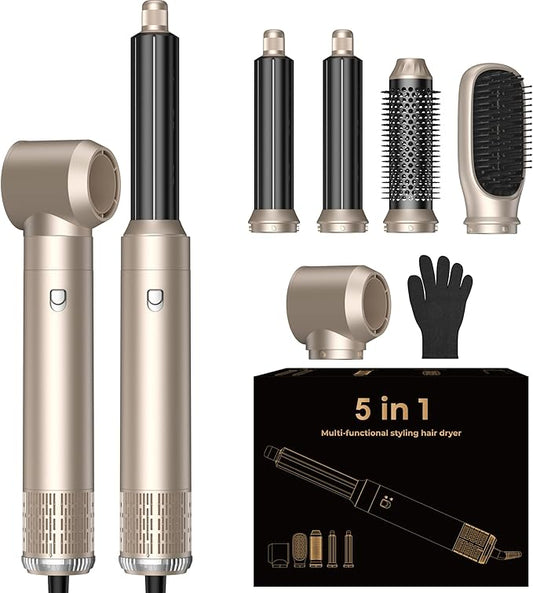 5 in 1 Blow Dryer Brush Set,Hot Air Styler Negative Ion Air Curling Wrap Air Curler, Round Brush Blow Dryer Curling Iron Hair Styling Tools Gift for Dry,Volumize, Straight,Curl,100-120V