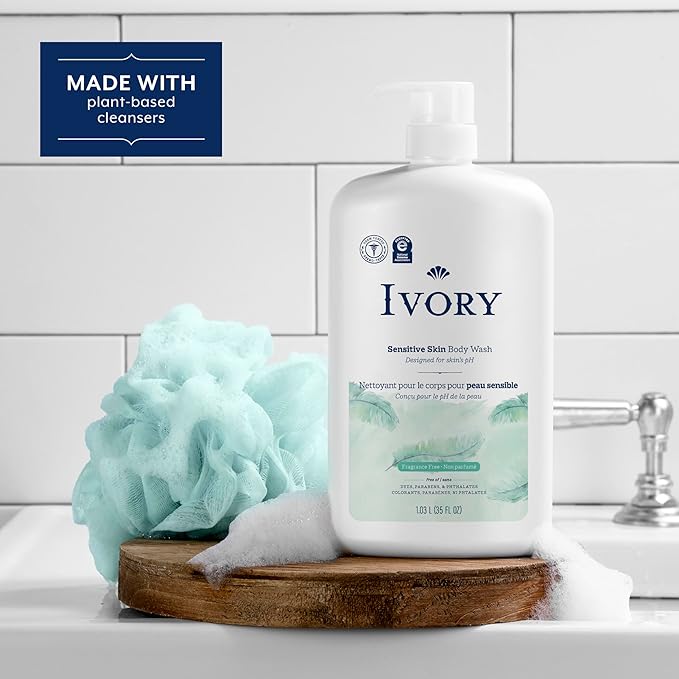 Ivory Body Wash, Designed for the Whole Family, Gentle Formula, Free of Dyes Heavy Perfumes Parabens Phthalates & Silicones, Fragnance-Free, 35 oz