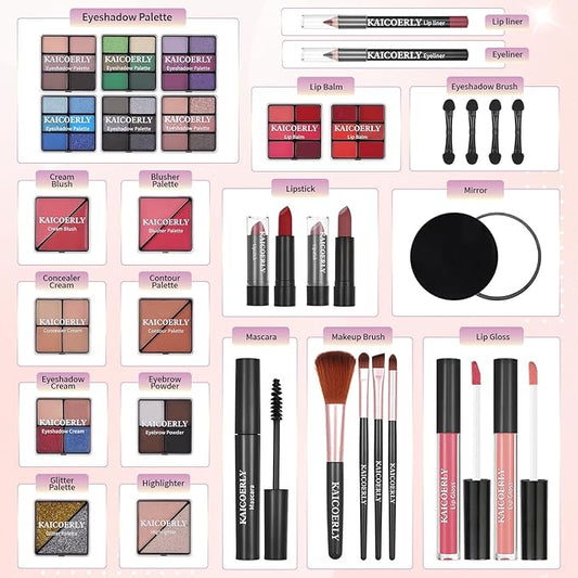 Makeup Kit for Women Girls, Fashionable Make Up Present Set for Beginners Professionals Traveler with Case, Makeup Essential with Eyeshadow Palette, Lip Gloss, Mascara,Foundation Face Primer(Purple)