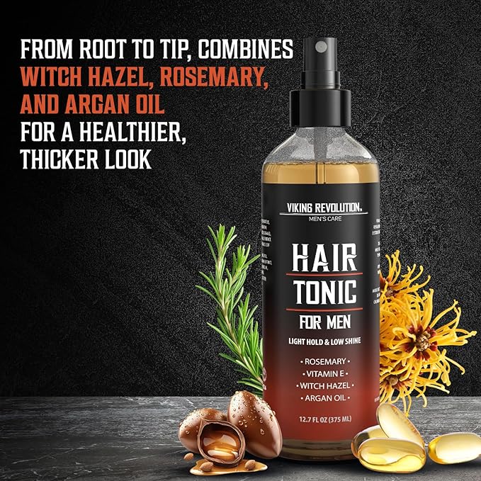 Viking Revolution Hair Tonic Men (12.7oz) - Hair Spray for Men with Sandalwood Scent - Texture Spray with Rosemary, Argan Oil, and Witch Hazel - Light Hold and Low Shine for Styling and Grooming