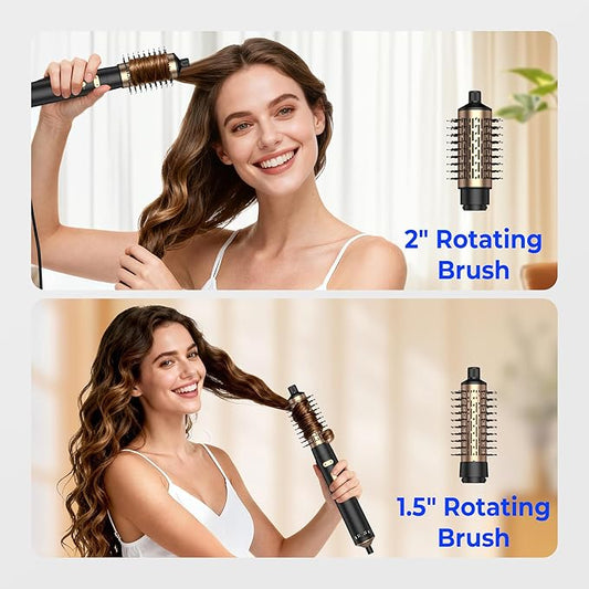 4 in 1 Rotating Hair Dryer Brush Spinning with Detachable Brush(2" & 1.5"),Negative Ionic Brush Blow Dryer 100-120V,3 Heats and 2 Speeds Rotating Hot Air Brush for Curling,Straight,Drying
