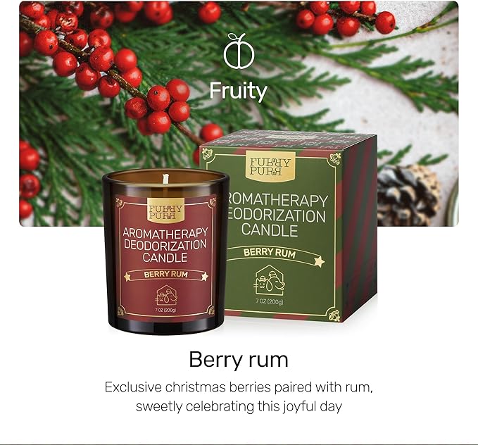 Odor Eliminating Candle, Berry Rum Scented Candle, Pet-Friendly Soy Candles for Christmas, 60 Hours, 7 oz