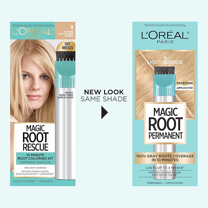 L’Oréal Paris Magic Root Permanent Hair Color, 10 Minute Hair Dye Kit to Rescue Roots with 100% Gray Hair Coverage, 9 Light Blonde, 2 Pack (Packaging May Vary)