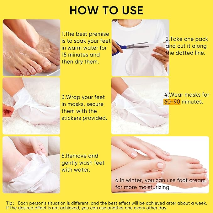 Foot Peeling Mask for Dry Cracked Feet(3 Pairs) - Exfoliating Feet Mask Peel with Natural Shea Butter Extract for Dry Cracked Extreme and Removing Dead Skin