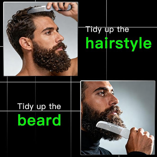 Folding Pocket Comb for Men Hair Comb Stainless Steel Mustache Comb Wood Grain Design