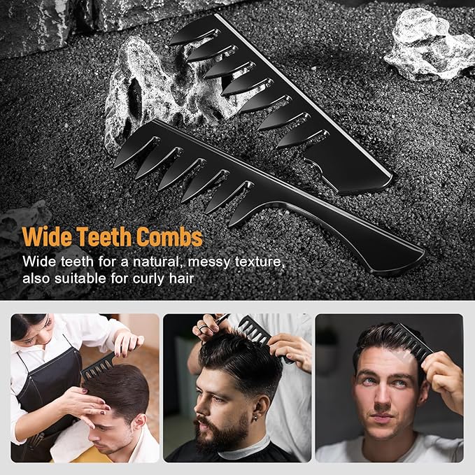 Men's Hair Styling Combs and Brush Set - Roller Brush for Adding Volume, Pompadour, Slicked-back, Fauxhawk, Undercut Styling Combs