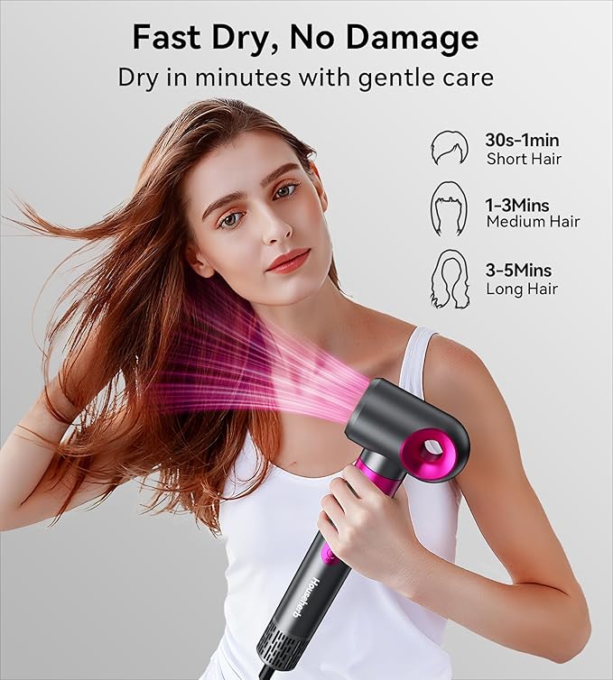 6 in 1 High-Speed Hair Dryer Brush, 110,000 RPM Powerful Hot Air Styler with Auto-Wrap Curlers, Straightener & Volumizing Tools, Fast Drying, Frizz-Free Styling with Travel Storage Bag