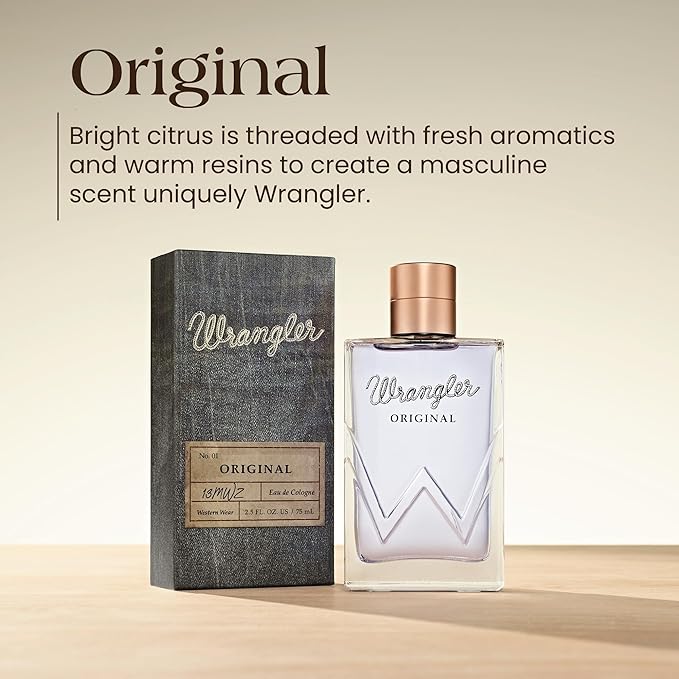 Wrangler Original Men’s Cologne by Tru Western, 2.5oz, Grapefruit, Mandarin, Cinnamon, Lavender, Fresh Aromatic, Citrus & Earthy Scent, Masculine Fragrance
