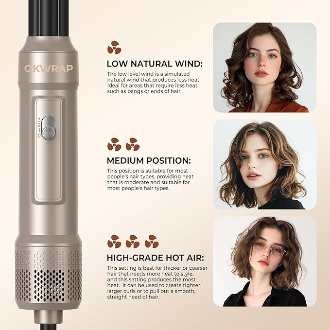 6 in ONE Blow Dryer Brush,Air Curling Iron Round Brush Blow Dryer 800W,Ionic Hair Dryer Brush for Women, Hot Air Brush Hair Styling Tools 100-120V