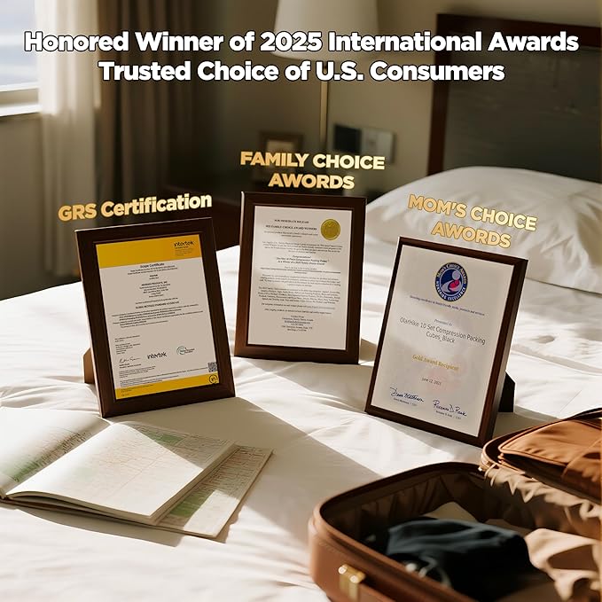 10 Set Compression Packing Cubes for Travel Essentials,Compressible Expandable Packing Cubes for Suitcase,OlarHike Luggage Organizer Bags for Travel,Handy Helper for Organizing Clothes(Black)