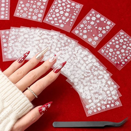 Beetles Snowflake Nail Art Stickers 30 Sheets 3D Nail Stickers White Snowmen Santa Claus Elk Nails Supplies DIY Decals for DIY Decoration Nails Art