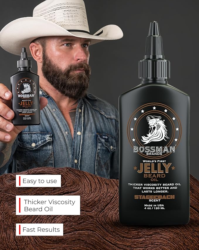Bossman Jelly Beard Oil for Men 3 Pack (12 oz in Total, Stagecoach Scent) – Softens, Moisturizes & Conditions with Natural Ingredients