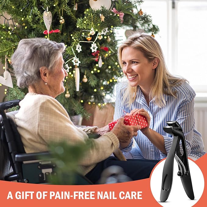 BEZOX Angled Head Toe Nail Clippers for Seniors for Thick Nails - Ergonomic Toenails Clipper for Thick Toenails, Premium Finger Nails Clipper for Adult with Catcher - Black