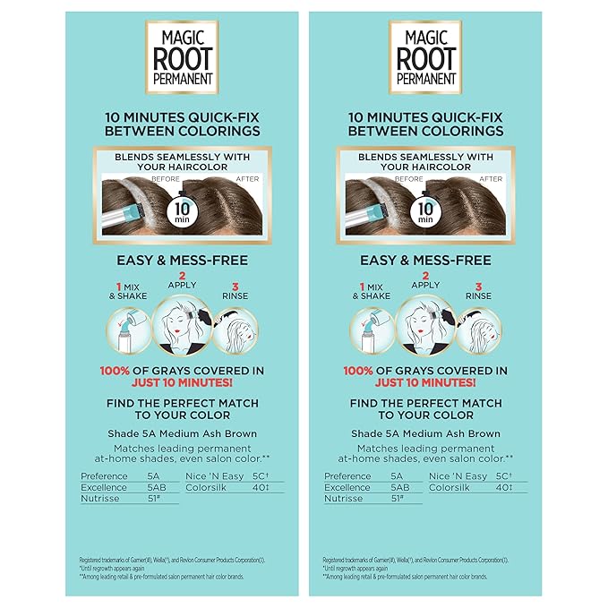 L’Oréal Paris Magic Root Permanent Hair Color, 10 Minute Hair Dye Kit to Rescue Roots with 100% Gray Hair Coverage, 5A Medium Ash Brown, 2 Pack (Packaging May Vary)