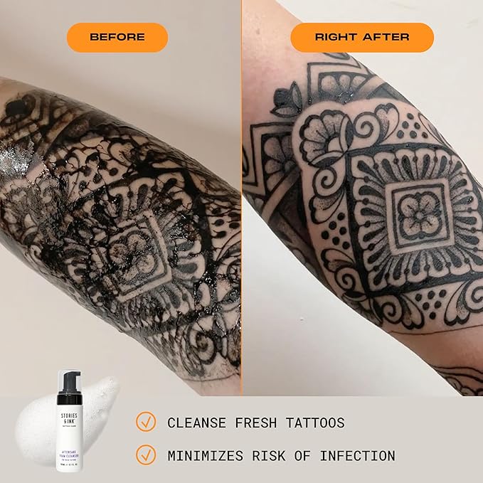 Stories & Ink Tattoo Care | AFTERCARE FOAM CLEANSER for fresh tattoos - For Fresh Tattoos, Soothes Skin, Ultra Gentle Soap, Sulfate Free, Fragrance-free, Vegan & Cruelty-free, 150 mL / 5.1 Fl Oz