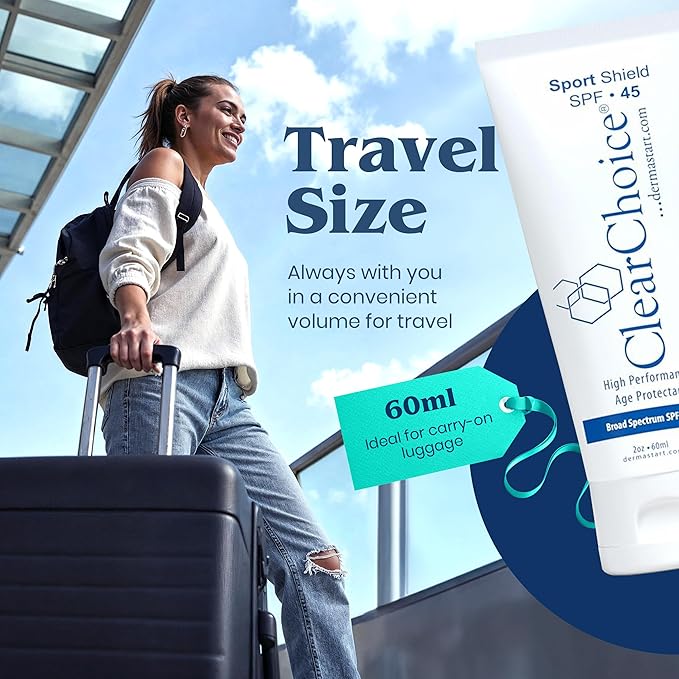 Clear Choice Sport Shield SPF 45 – Mineral Sunscreen & Moisturizer | Non-Greasy Broad-Spectrum Face & Body SPF | Micronized Zinc Oxide | No White Cast | Dermatologist Recommended 60 ml / 2 oz