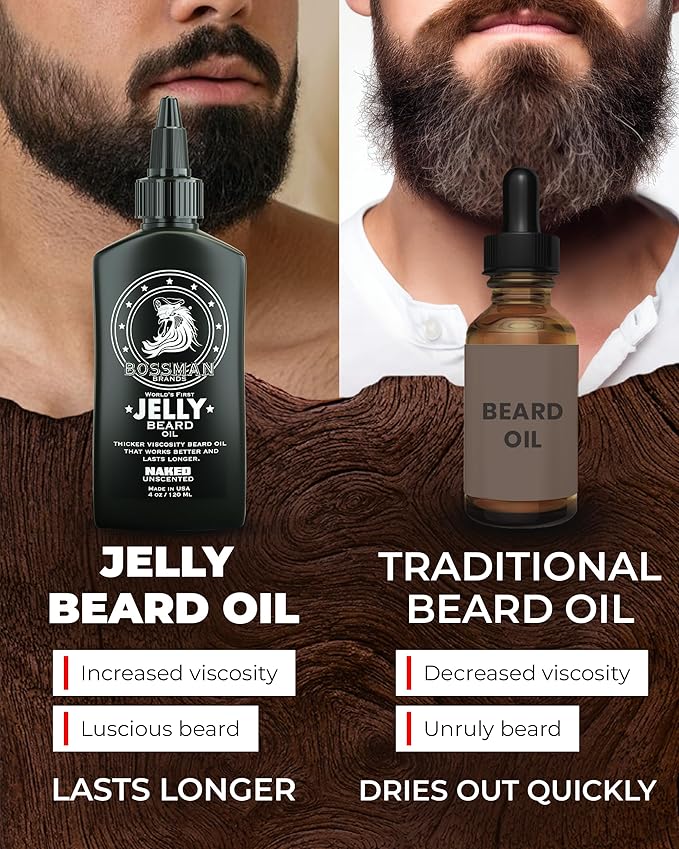 Bossman Jelly Beard Oil for Men - 3 Pack (12 oz in Total, Naked - Unscented) – Softens, Moisturizes & Conditions with Natural Ingredients
