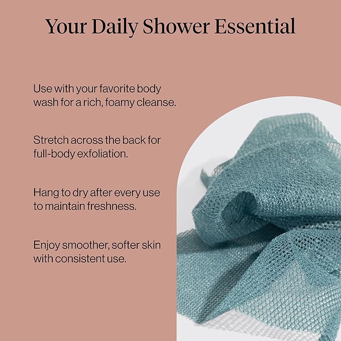 Kitsch African Net Sponge – Exfoliating Body Scrubber for Cleansing & Gentle Daily Exfoliation – Stretchable Bath Sponge for Hard-to-Reach Areas, Long-Lasting Shower Essential - Aqua Grey, 3 Pcs