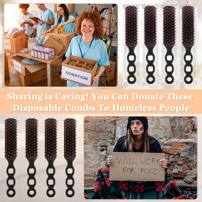 NICEMOVIC Hair Brushes Bulk 6 Pack for Women, Homeless Bulk Hair Brush Comb Set, Disposable Individually Wrapped Homeless Care Package Supplies Bulk Hair Combs Hygiene Supplies for Shelter and Hotel