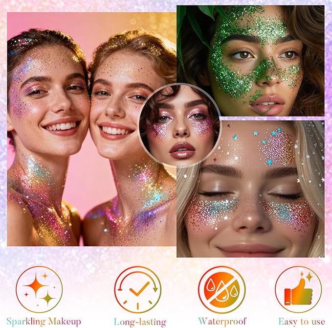 Rainbow Face and Body Glitter Stick for Sparkling Makeup, Hair Glitter Accessories for Women, Highlighting Stick for Fairy Dust Makeup, Cheerful Face Glitter for Festive Parties and Carnivals